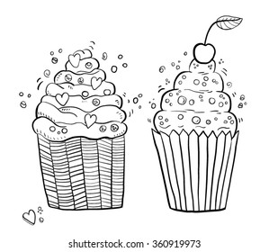 Hand drawn two sweet cake. Vector illustration.