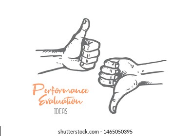 Hand drawn of two young persons thumbs up and down. Good, ok, like, great and bad, failure, unlike hands gesture sketch concept vector illustration. Isolated design with white background