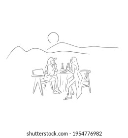 hand drawn two young pretty women are sitting in nature illustration vector