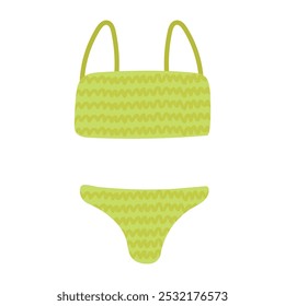 Hand drawn two-piece swimsuit. Vector illustration of swimwear, pool clothes in flat style. Women's swimwear icon