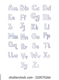 Hand drawn type font, vector illustration alphabet isolated on white background in cartoon style
