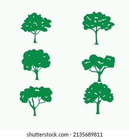 Hand drawn type green trees collection set vector