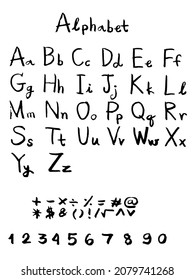 Tipo de letra dibujado a mano. Pincel con letras pintadas. Alfabeto de escritura manuscrita aislado en fondo blanco. Alfabeto hecho a mano para tu diseño logo, afiches, invitaciones, tarjetas, etc.