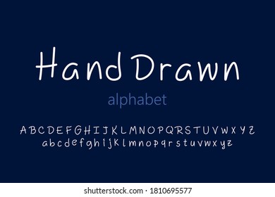 Hand drawn typeface, doodle style english alphabet, vector illustration.