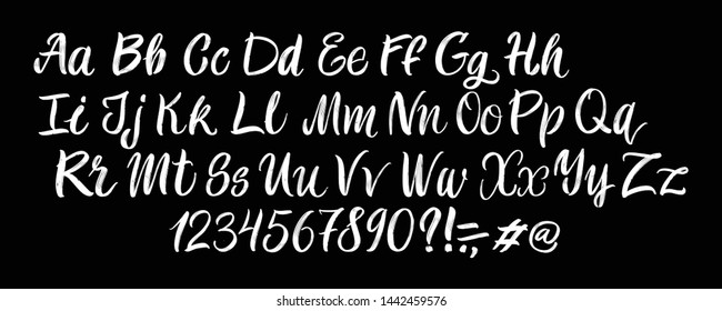 Hand drawn typeface on black background. Painted vector characters: lowercase and uppercase. Typography alphabet for your designs: logo, typeface, card, poster