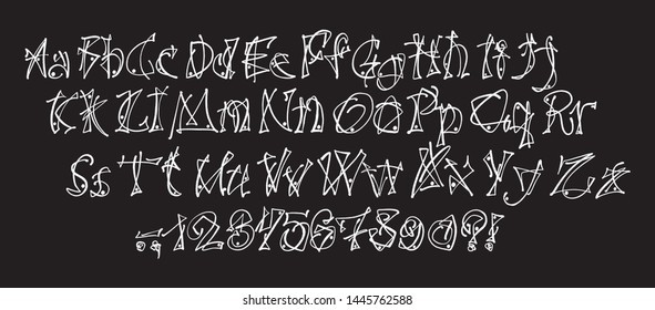Hand drawn typeface on black background. Painted vector characters: lowercase and uppercase. Typography graffiti alphabet for your designs: logo, typeface, card, poster