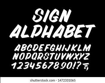 Hand Drawn Typeface On Black Background. Brush Sign Painted Vector Characters: Lowercase And Uppercase. Typography Alphabet For Your Designs: Logo, Typeface, Card