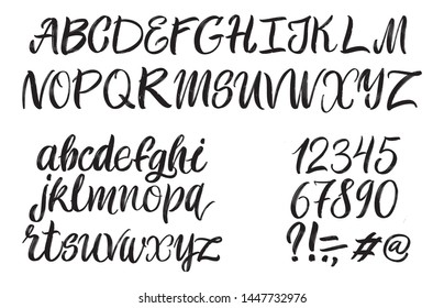 Hand drawn typeface on white background. Painted vector characters: lowercase and uppercase. Typography alphabet for your designs: logo, typeface, card, poster