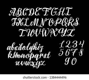 Hand drawn typeface. Painted vector characters: lowercase and uppercase. Typography alphabet for your designs: logo, typeface, card