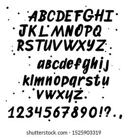 Hand drawn typeface. Painted vector characters: lowercase and uppercase. Typography alphabet for your designs: logo, typeface, card