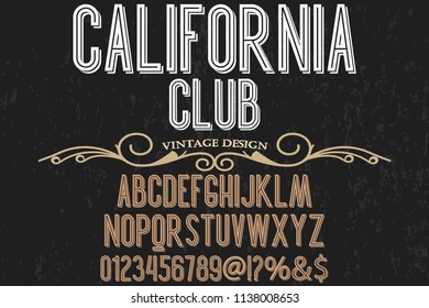 Hand drawn typeface set Brush painted characters lowercase and uppercase. Handwritten script font. Typography alphabet for your designs vintage california club