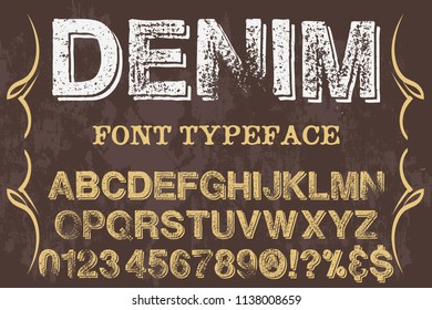 Hand drawn typeface set Brush painted characters lowercase and uppercase. Handwritten script font. Typography alphabet for your designs vintage denim