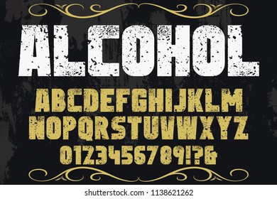 Hand drawn typeface set Brush painted characters lowercase and uppercase. Handwritten script font. Typography alphabet for your designs vintage alcohol