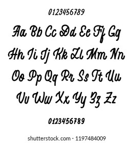 Hand drawn typeface set isolated on white. Vector logo font. Typography alphabet for your designs: logo, typeface, card, wedding invitation.