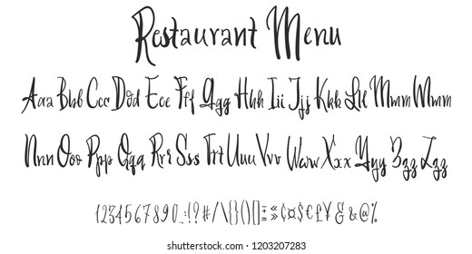 Hand drawn typeface set isolated on white. Vector logo font. Typography alphabet for your designs: logo, typeface, card, wedding invitation.
