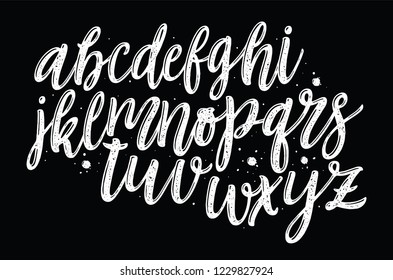 Hand drawn typeface set. Script font on black background. 