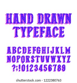Hand drawn typeface. Vector alphabet font. Uppercase sketch letters and numbers on white background. 