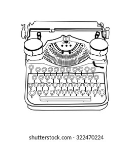 Hand drawn typewriter line drawing black and white sketch. Vintage vector retro illustrations, inspire writers, screenwriters, copywriters and other creative people