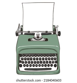 Hand drawn typewriter with plain paper colored vintage and retro drawing in vector