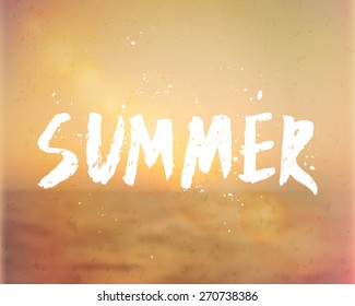 Hand drawn typographic design on a blurred summer background. EPS 10 file, gradient mesh and transparency effects used.