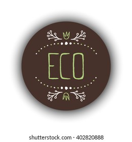 Hand drawn typographic element. Word "eco" with doodle branches and flowers. Suitable for ads, signboards, packaging, web designs.