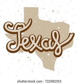 Hand drawn typographic poster with lettering elements on the theme of the symbols of the United States. Texas.