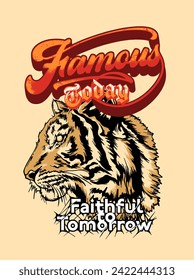 hand drawn typographic slogan with tiger head vector illustration