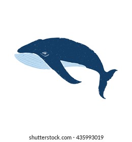 Hand drawn typographical poster with whale - I am happy anywhere I can see the ocean day by day