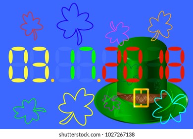 Hand drawn typography badge with green hat and shamrock . Vector