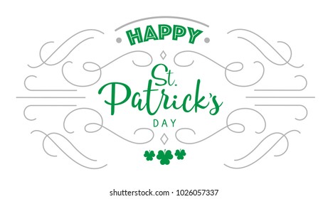 Hand drawn typography badge of Happy Saint Patrick's Day with lines. Vector illustration of St. Patrick's Day Background. Hand sketched Irish celebration design. Beer festival lettering typography.