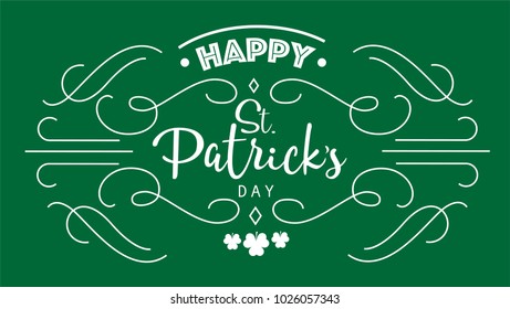 Hand drawn typography badge of Happy Saint Patrick's Day with lines. Vector illustration of St. Patrick's Day Background. Hand sketched Irish celebration design. Beer festival lettering typography.