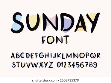 Hand Drawn Typography With Letter, Numbers And Pastel Colored Shapes.