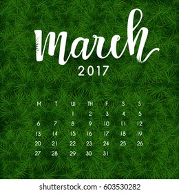 Hand drawn typography lettering on grass background : March 2017 : Vector Illustration