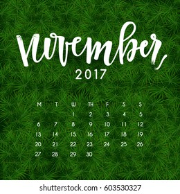 Hand drawn typography lettering on grass background : november 2017 : Vector Illustration