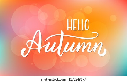Hand drawn typography lettering phrase Hello Autumn. Ink brush lettering for autumn invitation card. Hello Autumn phrase for calendar. Handwritten phrase for banner, flyer, greeting card, calendar.