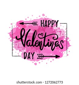 Hand drawn typography lettering phrase Happy Valentines Day. Ink brush lettering for 14th February greeting card. Vector calligraphy text, logo, illustration for February 14. Romantic Lettering.