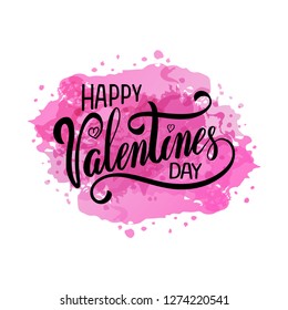 Hand drawn typography lettering phrase Happy Valentines Day. Ink brush lettering for 14th February greeting card. Vector calligraphy text, logo, illustration for February 14. Romantic Lettering.