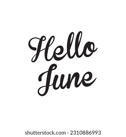 Hand drawn typography lettering phrase Hello, june! isolated on the white background. Fun calligraphy for greeting and invitation card or t-shirt print design.