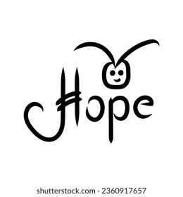 Hand drawn typography lettering phrase Hope with a rabbit head isolated on the white background. Fun calligraphy for typography greeting and invitation card or t-shirt print design.