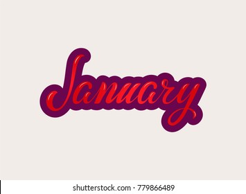 Hand drawn typography lettering phrase January. Fine ink brush lettering for winter invitation card. Month January for calendar. Handwritten phrase for banner, poster, flyer, greeting card, calendar.