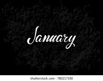 Hand drawn typography lettering phrase January. Fine ink brush lettering for winter invitation card. Month January for calendar. Handwritten phrase for banner, poster, flyer, greeting card, calendar.
