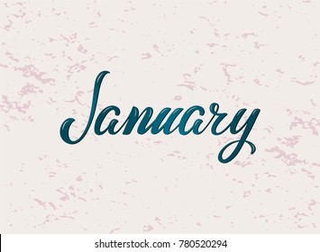 Hand drawn typography lettering phrase January. Fine ink brush lettering for winter invitation card. Month January for calendar. Handwritten phrase for banner, poster, flyer, greeting card, calendar.