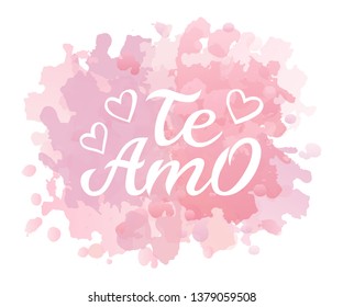 Hand drawn typography lettering Te amo. Te amo - I love you in Spanish, romantic decorative lettering. Vector Valentine's day card, poster, t-shirt print background.