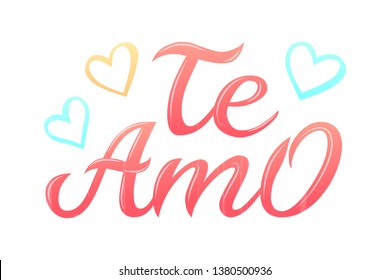 Hand drawn typography lettering Te amo. Te amo - I love you in Spanish, romantic decorative lettering. Vector Valentine's day card, poster, t-shirt print background.