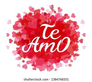 Hand drawn typography lettering Te amo. Te amo - I love you in Spanish, romantic decorative lettering. Vector Valentine's day card, poster, t-shirt print background.