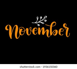 Grabado a mano tipografía, plantilla, icono, insignia, palabra de noviembre, aislado en el fondo blanco. Estilo moderno de caligrafía. Lápiz de pincel.