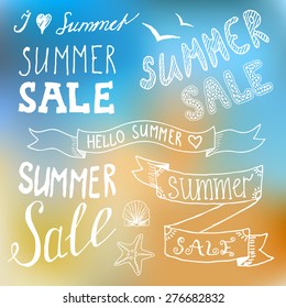 Hand drawn typography on blurred background. Summer sale typography for design