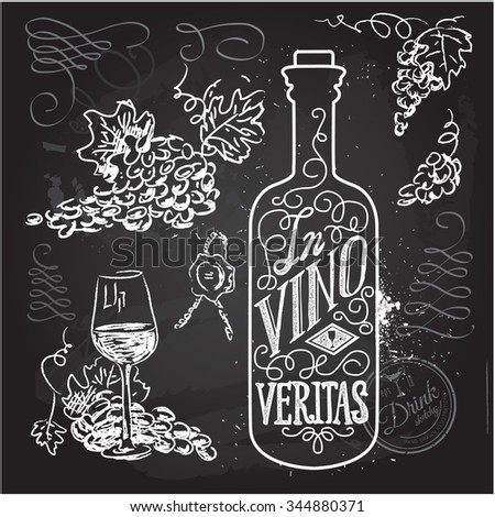 Hand drawn typography poster. Conceptual handwritten phrase In vino veritas.T shirt hand lettered calligraphic design. Inspirational vector typography.