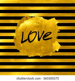 Hand drawn typography poster. Golden inscription love. 10 eps