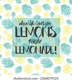 Afiche de tipografía dibujado a mano. Leones con la inscripción "Cuando la vida te da limones hacen limonada".